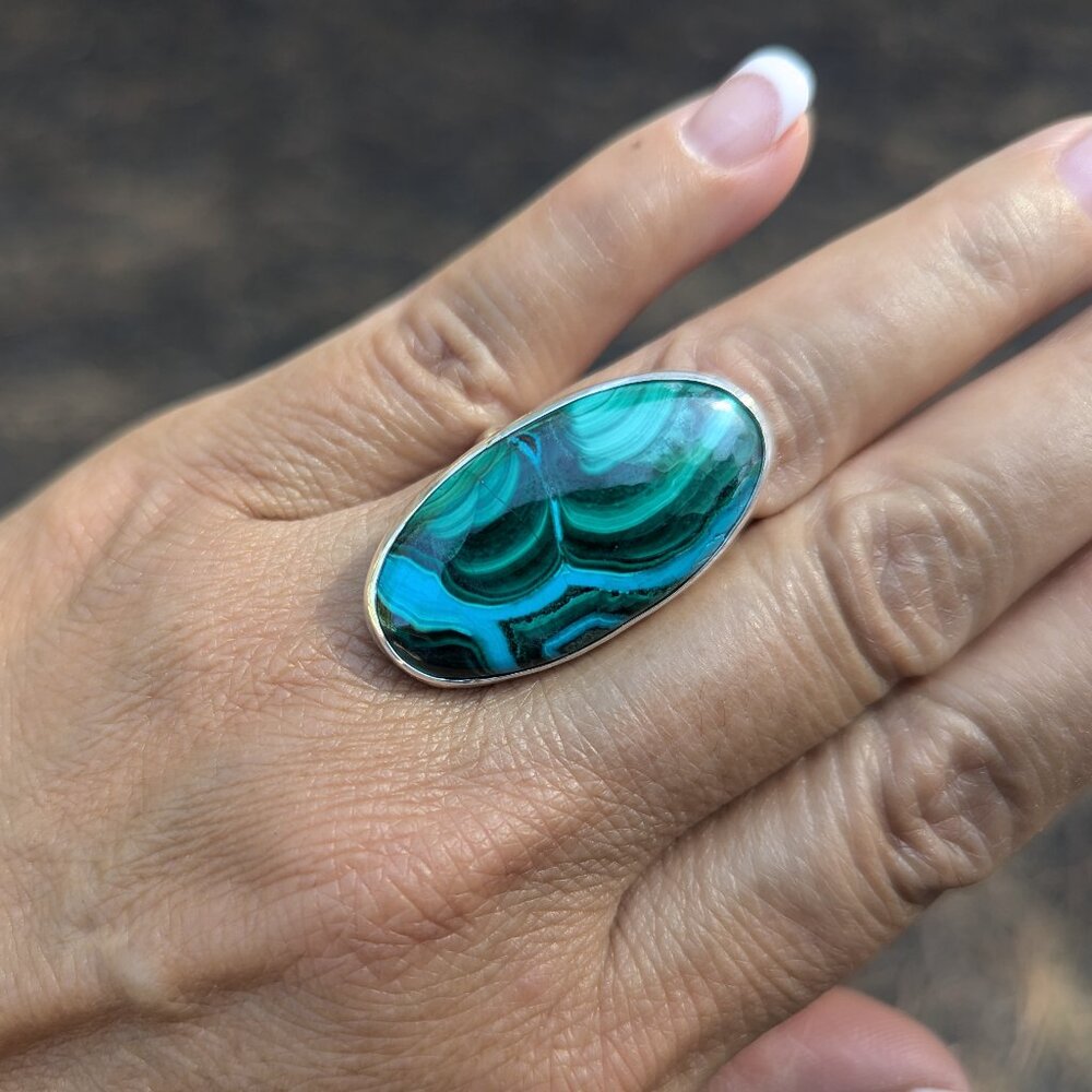 Navajo Malachite Chrysocolla Ring Sterling Silver‎ Native American Sz 6.75US **